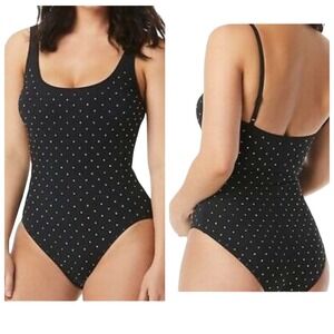 Contours by Coco Reef Women Swimsuit 10 34C Black Studded Shaping One Piece NEW